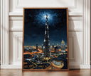 Burj Khalifa night time textured oil painting close-up detail