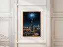 Night scene of Burj Khalifa city lights in oil painting