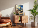 Front view of Dome of the Rock architectural detail in oil painting style