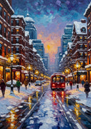 Cozy winter city scene perfect for home decor
