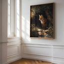 Red fox wall decor on rustic wood background for kitchen