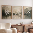 Three abstract Islamic wall art posters shown together on a wall