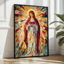 Religious wall decor featuring Virgin Mary mosaic