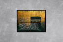 Abstract Islamic wall decor featuring Makkah skyline in gold and black