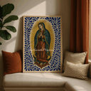 Our Lady of Guadalupe portrait in vibrant ceramic tones