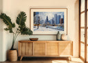 Living room decor: Chicago winter wall art in oil painting style