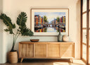Evening hues over Amsterdam canal - textured oil painting look