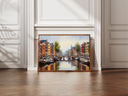 Colorful row houses along Amsterdam canal - oil painting textured wall decor