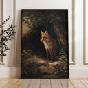 Vintage red fox wall art close-up in neutral tones