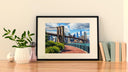 Living room wall art featuring NYC bridge and skyline