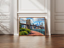 New York City skyline at dusk as a textured oil-painting print