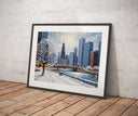 Close-up of visible brushstrokes in snowy Chicago art