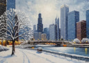 High-quality wall decor image of winter Chicago city landscape