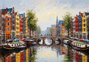 Premium canvas art of Amsterdam canal and houses