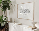 Interior wall with black and white Surah Rahman verse art