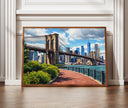 Brooklyn Bridge wall art close-up showing oil painting texture on canvas