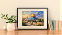 Abstract Islamic art with architectural detail and calligraphic hints