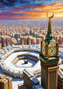 Gallery-ready wall art depicting Kaaba and Clock Tower