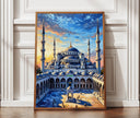 Blue Mosque wall art - Istanbul skyline in oil painting style