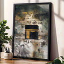 Kaaba-inspired abstract Islamic wall art in black tones for modern home decor