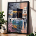 Kaaba Islamic wall art in modern abstract style with blue tones