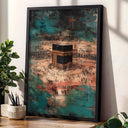 Abstract Kaaba-inspired design in warm Ramadan tones for wall decor