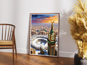 Colorful Mecca-inspired wall art with Kaaba silhouette
