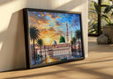 Medina skyline motif with arches and calligraphic accents