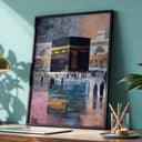 Contemporary Islamic art featuring Kaaba silhouette