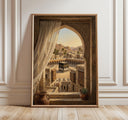 Mecca wall art print showing window view of Masjid al Haram and the Kaaba