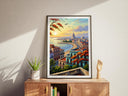 Cuban street with ornate balconies and lamps in vivid art