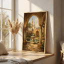 Perspective view of arched courtyard in Middle Eastern-inspired art