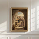 Abstract Islamic wall decor featuring Masjid al Haram through a window frame