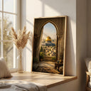 Gold and blue color palette wall art inspired by Al Aqsa