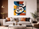 Bauhaus-inspired Arabic calligraphy geometric poster on white wall