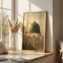 Calm beige and green mosque artwork for living room