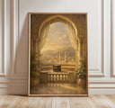 Kaaba viewed through an arched window in Mecca – Islamic art composition
