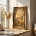 Arch window motif with warm tones in luxury Islamic art