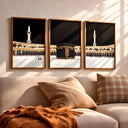 Kaaba night triptych wall art - framed canvas (set of 3)