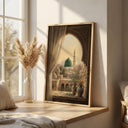 Warm Masjid Nabawi-inspired wall art with green dome