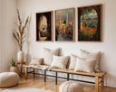 Three-panel triptych layout for wall display