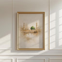 Watercolor Medina Mosque-inspired wall art abstract composition