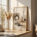 Framed abstract mosque arch print in warm beige
