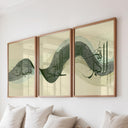 Five-piece sage green Islamic wall art set with Arabic calligraphy