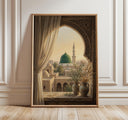 Masjid Nabawi wall art featuring Medina green dome and Islamic arch