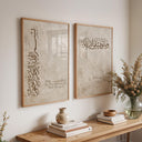 Set of two beige and brown Arabic calligraphy prints featuring Bismillah Ayah, wall art