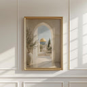 Golden dome artwork with soft neutrals for tranquil decor