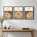 Patience Gratitude Reliance Islamic wall art with vintage floral motif – close-up