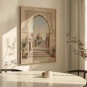 Neutral-toned wall art with mosque silhouette