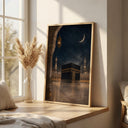 Abstract Islamic wall art featuring the Kaaba at night